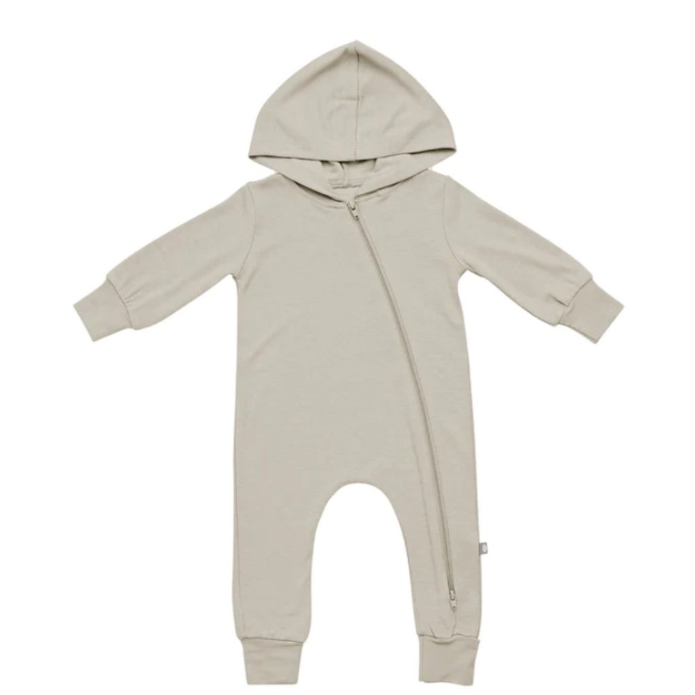 Kyte Bamboo Jersey Hooded Zippered Romper in Khaki
